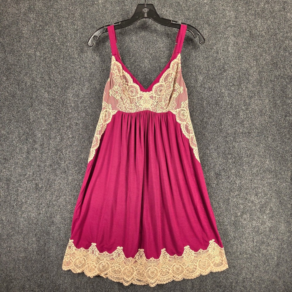 Soma Lace Trim Chemise Nightgown Womens Medium Burgundy‎ Rayon Spandex Romantic